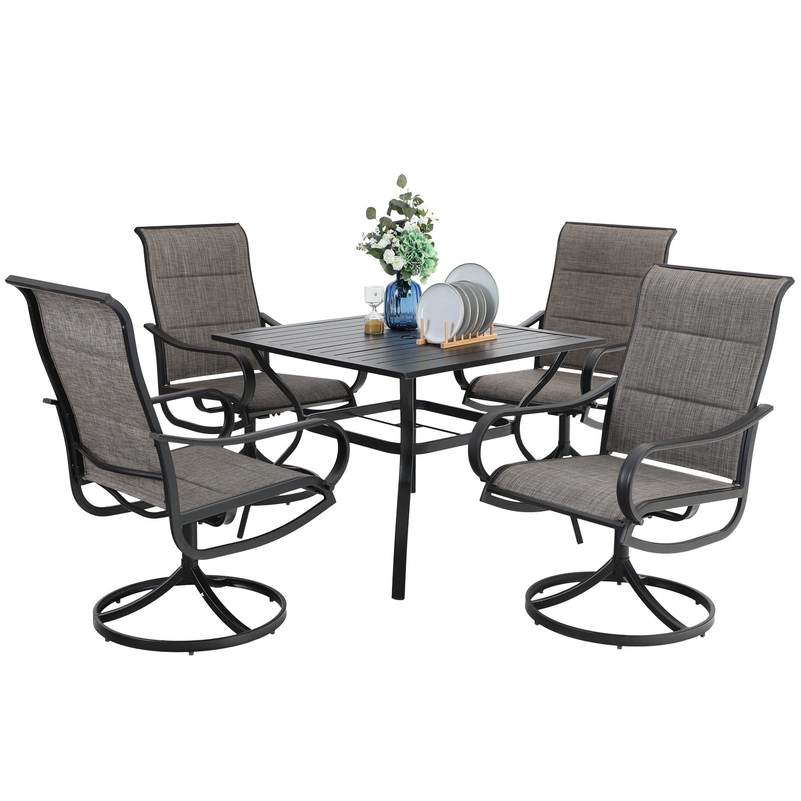 Buy PHI VILLA 5 PCS Patio Dining Set with 4 Padded Outdoor Swivel