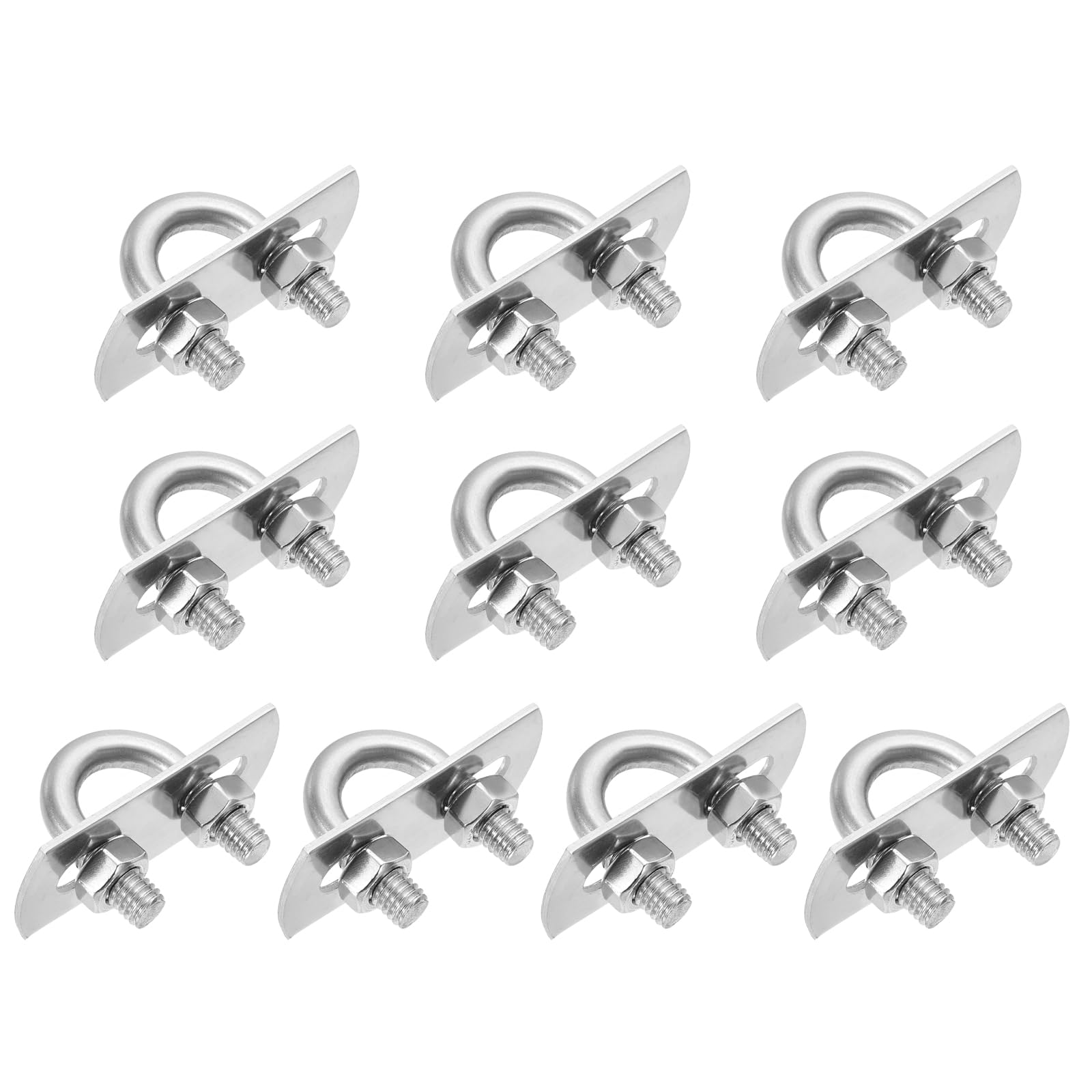sourcing map M6 Round U-Bolts, 10 Sets 12mm(0.47") Inner Width 30.7mm(1.21") Length 201 Stainless Steel U-Clamp Bolt with Plates & Nuts for Automobile, Trailer, Boat Trail, Silver