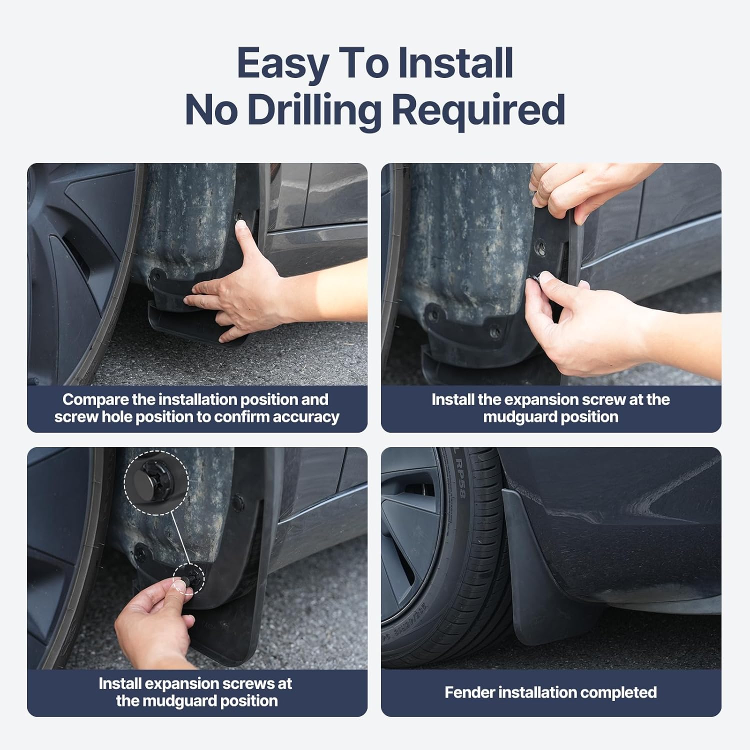 2025 Tesla Model Y Juniper Acessories-No-Drill Installation, Heavy-Duty Mud Guard Set Compatible with Tesla New Model Y Juniper Mud Flaps Custom Fit for Tesla Model Y Juniper (Set of 4)