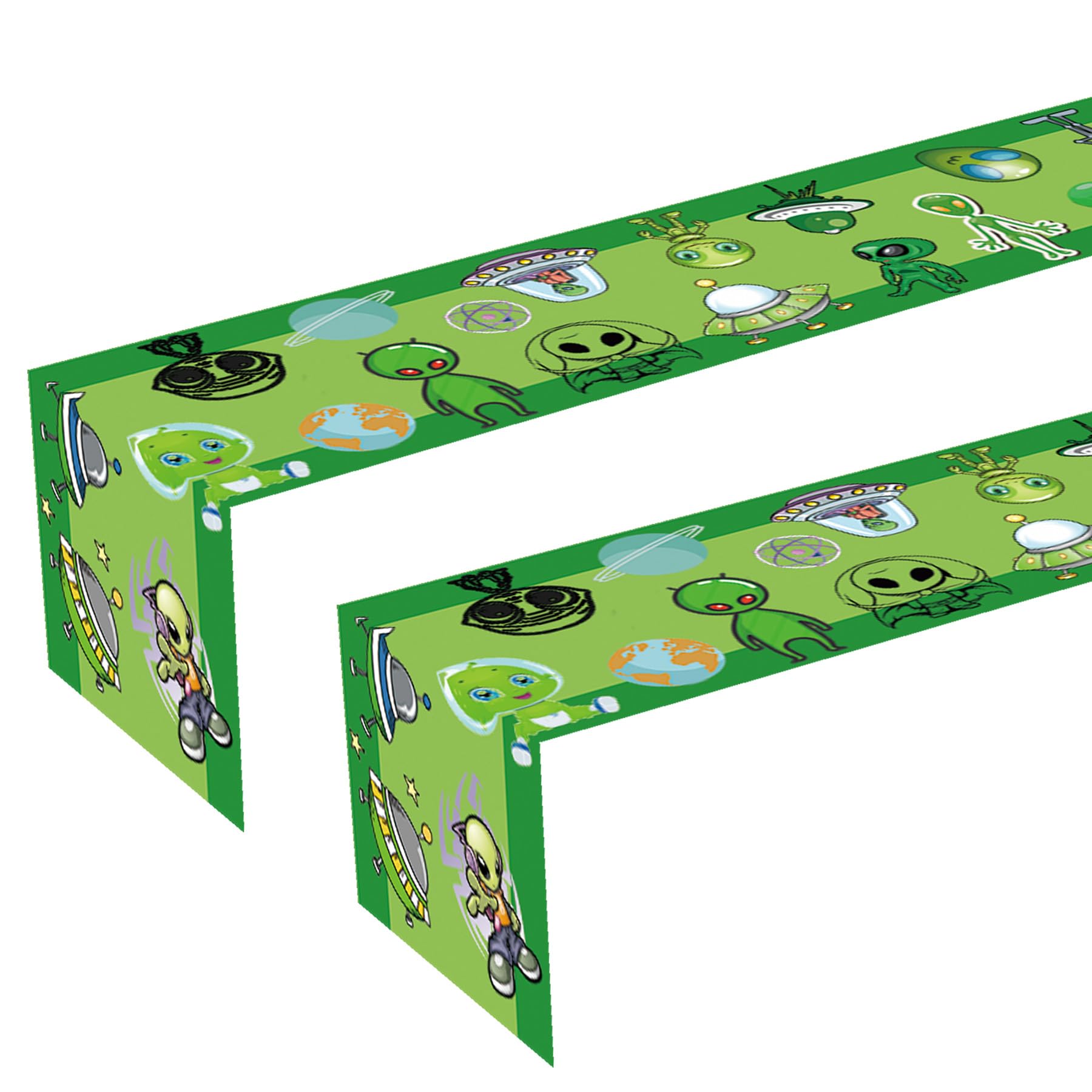 2Pcs Green Alien Theme Table Runner Fun UFO Alien Birthday Party Favors Supplies Table Decorations Table Cloth