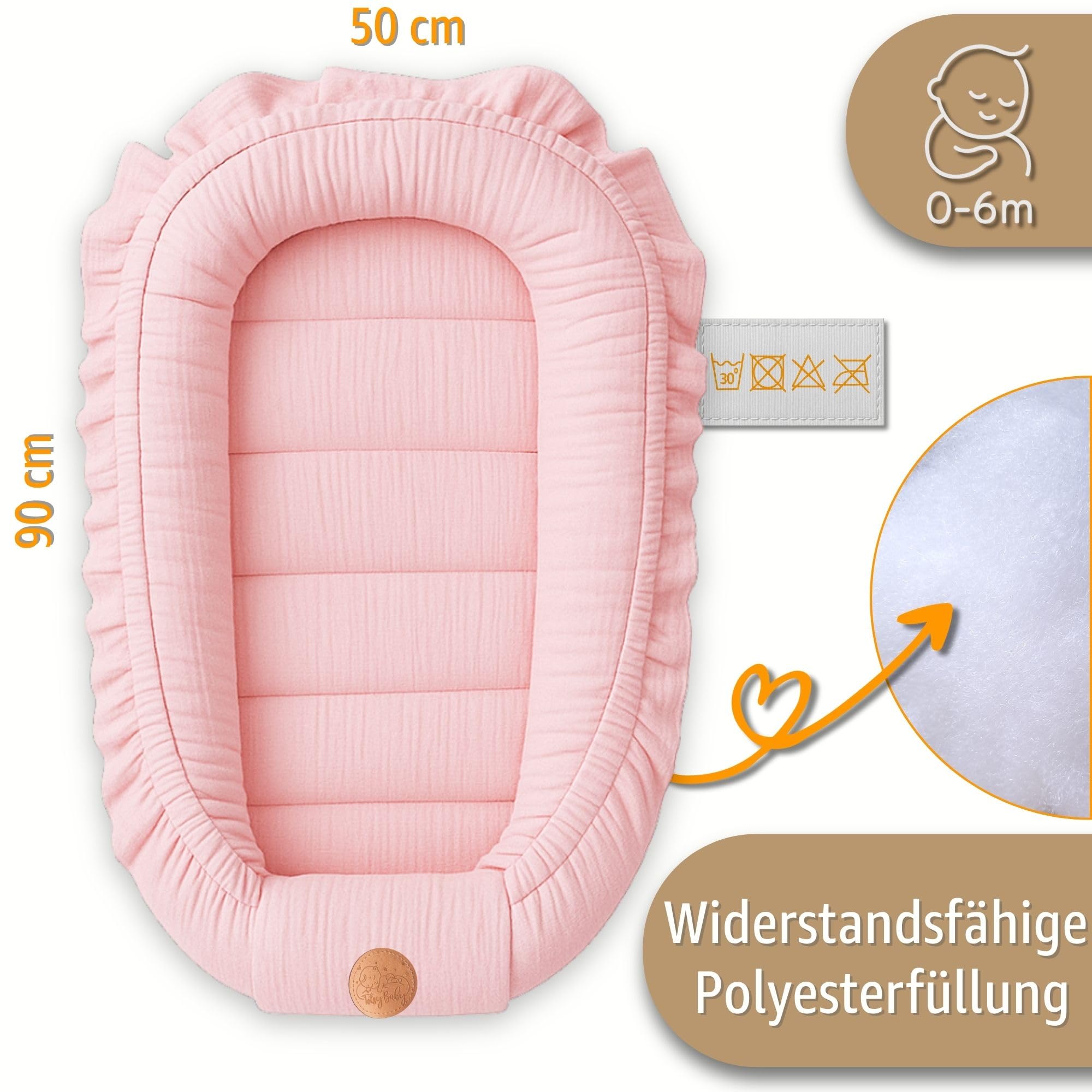 Mussola Riduttore lettino neonato - 90x50 cm baby nest trasportabile per neonati nido culla pod cocoonababy babynest antisoffoco Rosa cipria