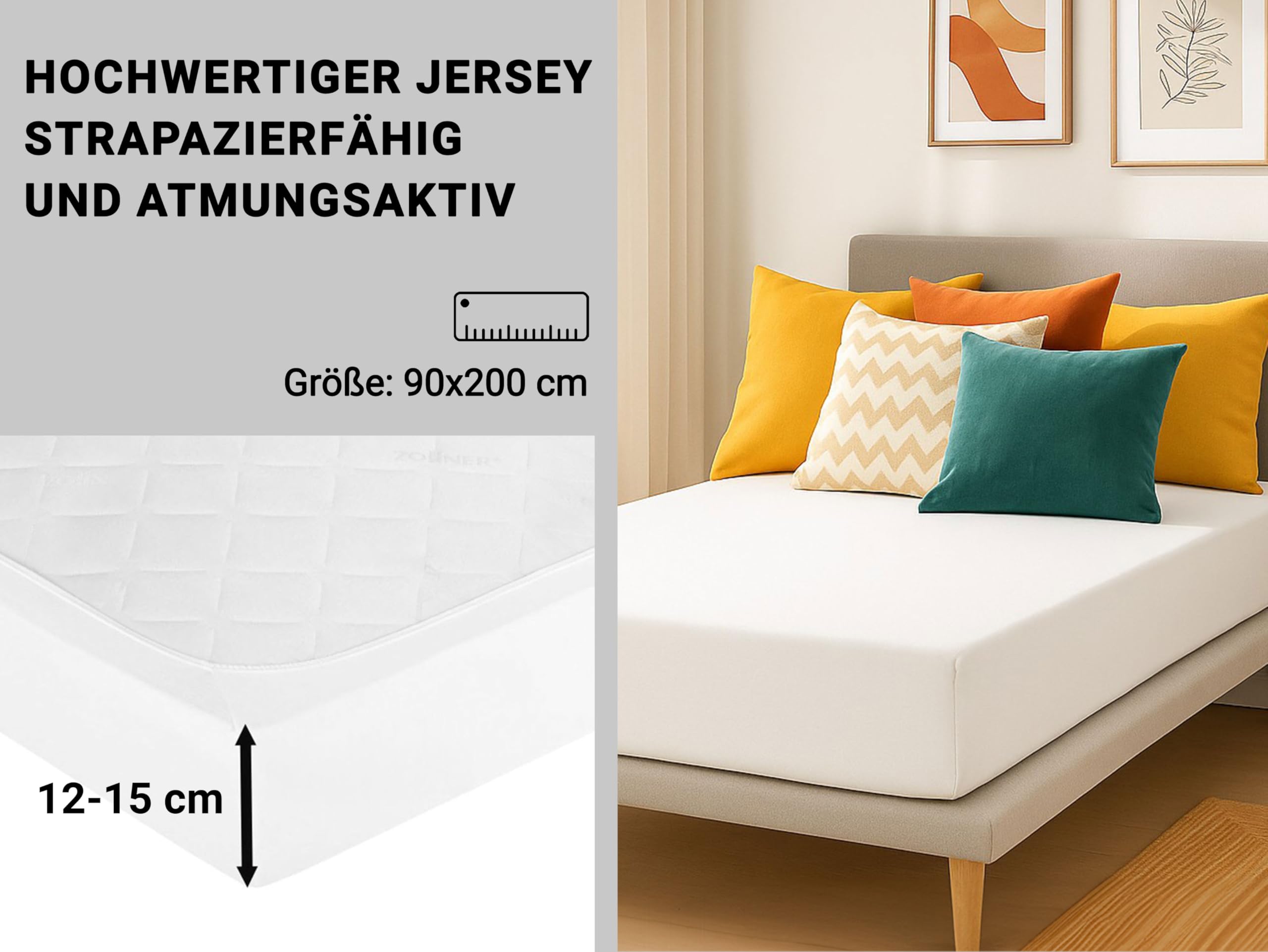 ZOLLNER 2er Set Spannbettlaken in 90x200 cm - mit eingearbeitetem Gummibund - Mischgewebe - waschbar bis 95°C - Hotelqualität - Oeko Tex® Zertifiziert