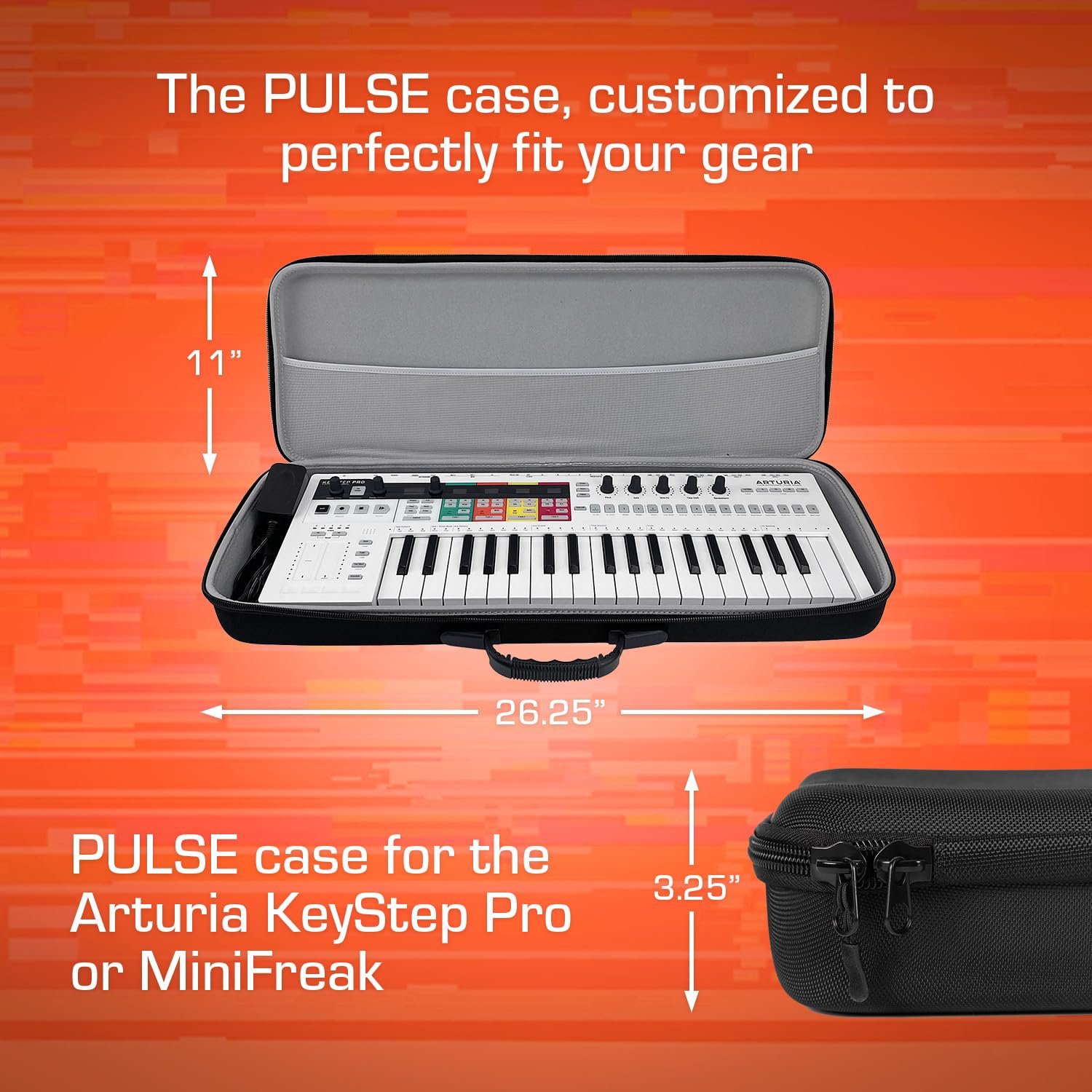 Analog Cases PULSE Case per Arturia KeyStep Pro o sintetizzatori simili (custodia per il trasporto in resistente EVA/nylon stampato, manico stampato, tasca a rete integrata), Nero
