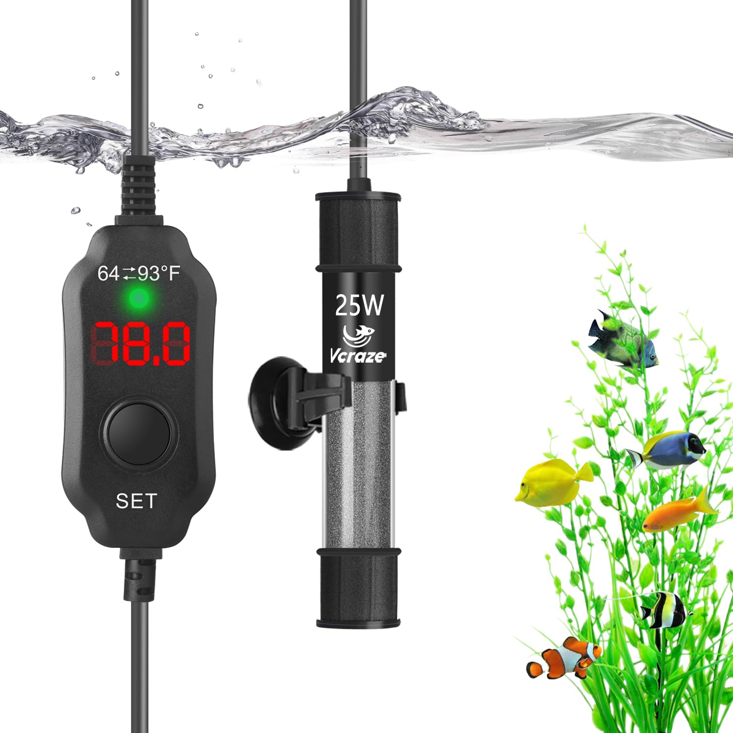VCRAZE 25W Compact Aquarium Heater