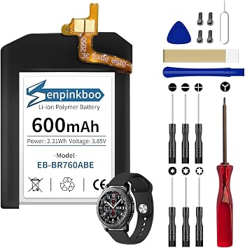 for Samsung Gear S3 Frontier/Gear S3 Classic Battery Upgraded [600mAh] EB-BR760ABE Battery for Galaxy SM-R770 BR760 R765 GH43-04699A Replacement with Repair Tool Kit+Screws