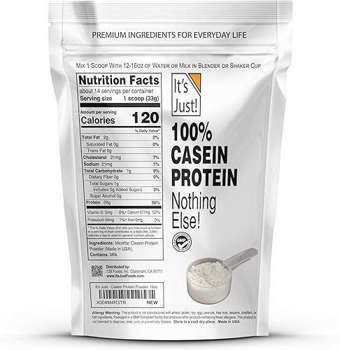 Miniatura 10 de It's Just - Caseína micelar 100% micelar, proteína en polvo sin sabor, 3 libras (48 onzas), fabricado en Estados Unidos, un ingrediente, combustión