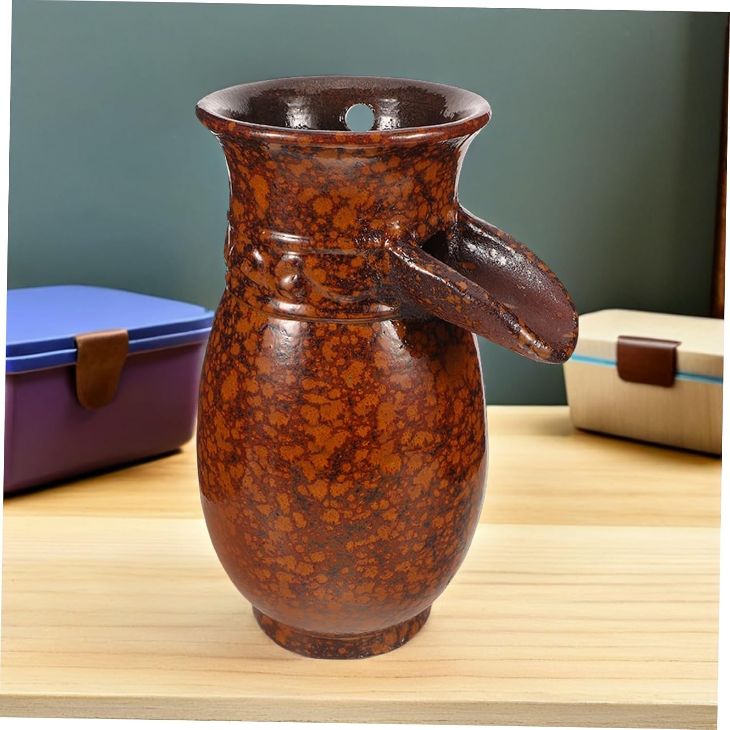 Luxshiny Vintage Ceramic Jar Water Fountain with Spitter for Indoor and Outdoor Use Rustic Clay Pot Tabletop Waterfall Decor for Home Yard Patio Fish Tank Hideout Cave Ceramic Water Feature