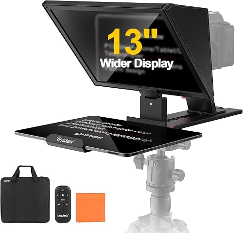 Desview P13 Portable Teleprompter for Camera Compatible with 12.9'' Tablets Wireless Remote Control Foldable Sun Hood Lightweight (1.7kg) for Video Recording Vlogging Live Streaming