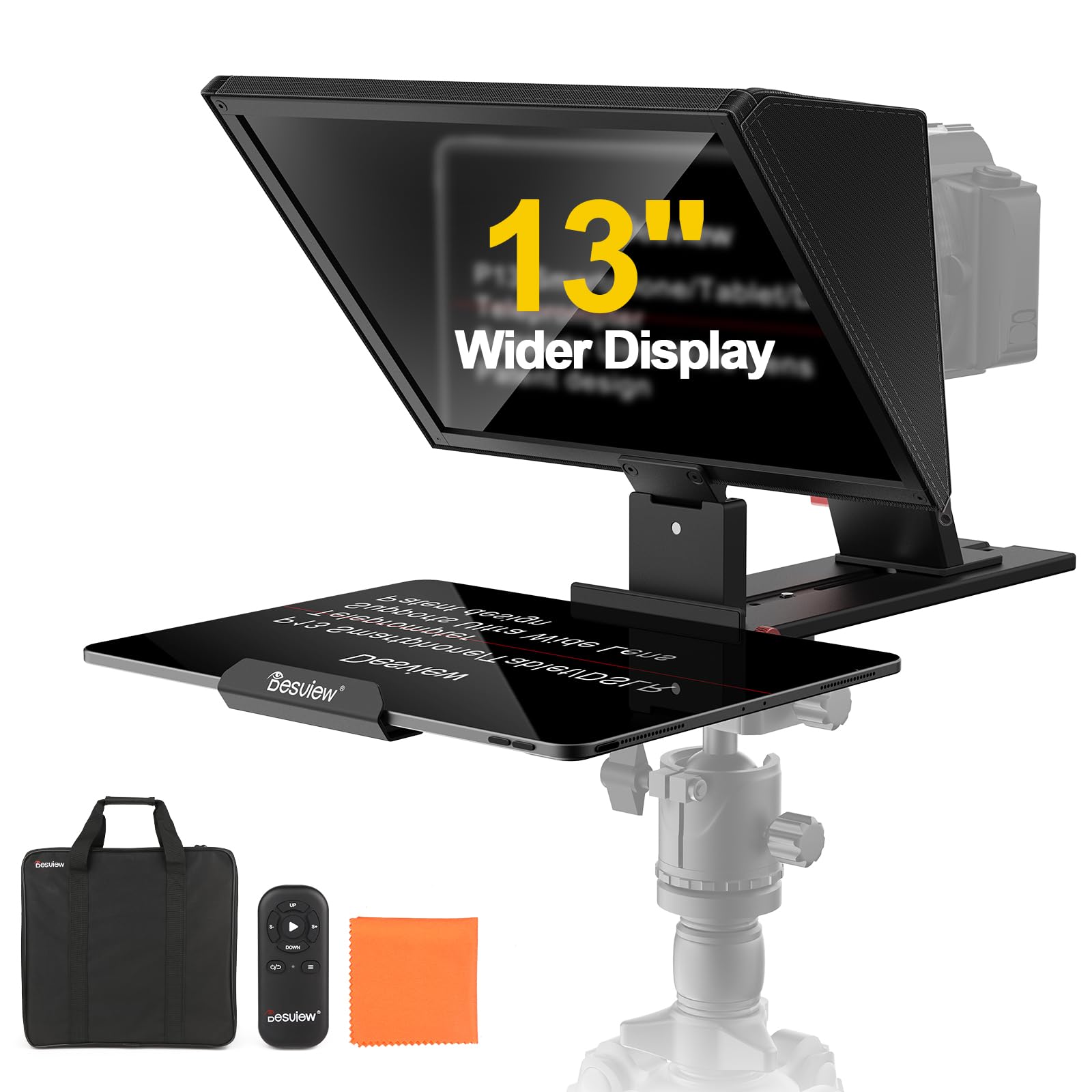 Desview P13 Portable Teleprompter for Camera, Tablet Prompter Compatible with 12.9" iPad Pro, Foldable Light Shield, Bluetooth Remote &amp; Storage Bag for DSLR, YouTube Video Recording &amp; Streaming