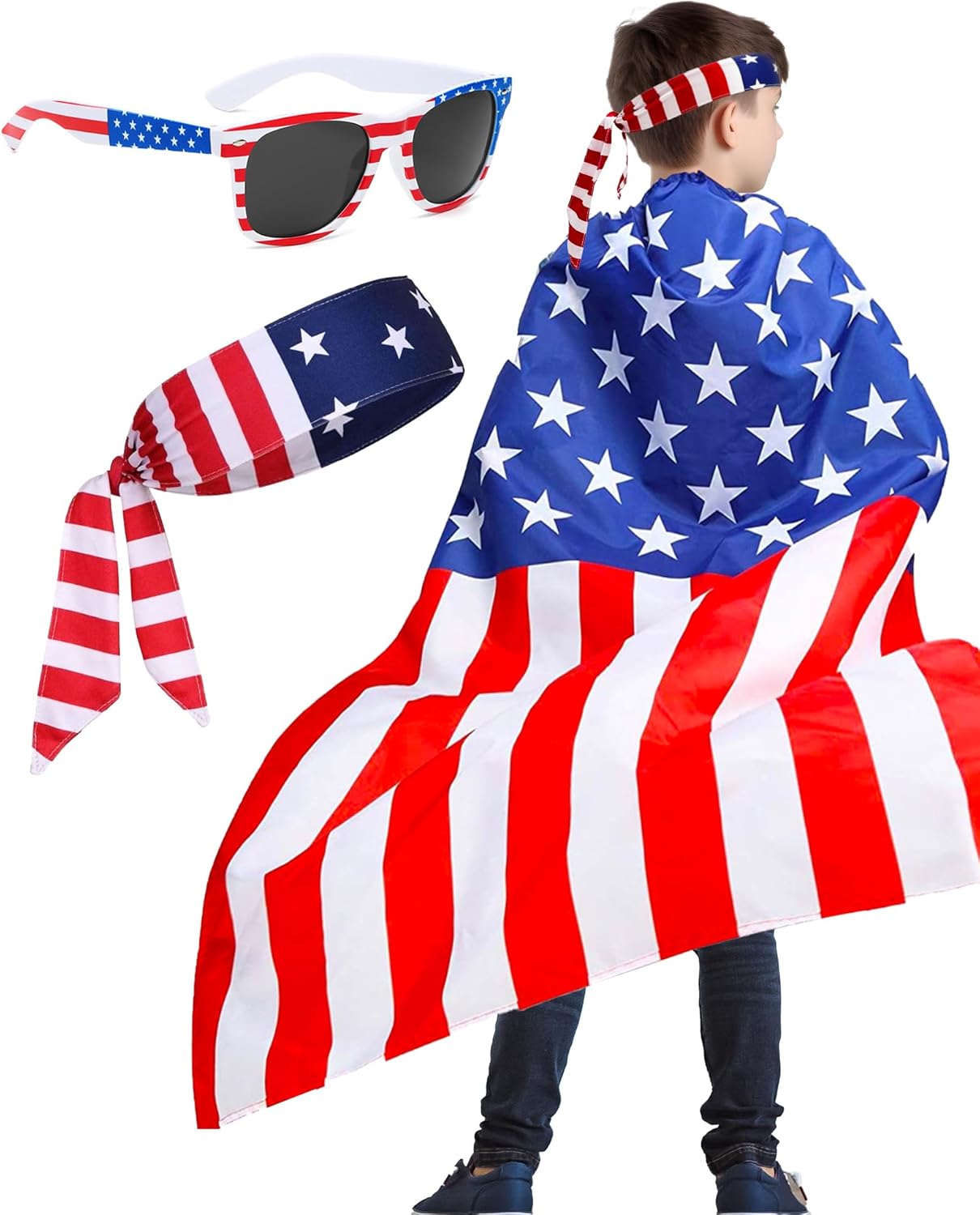 BleSky 250 Year Kids American Flag Costume Cape, 4th of July American Flag Patriotic Independence Day Holiday Costumes Celebratio Patriotic Party Accessories