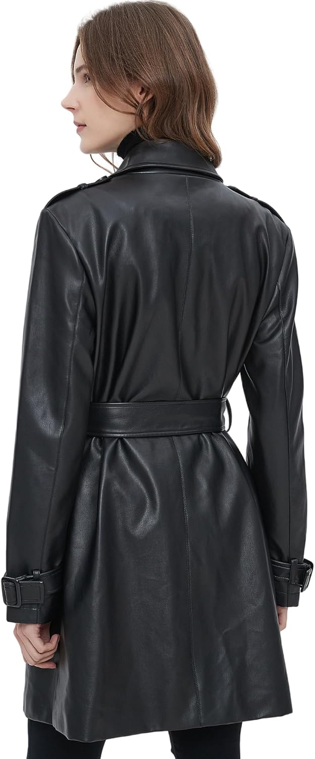 Beinia Women's PU Faux Leather Blazer Jacket, Waterproof, Button Front