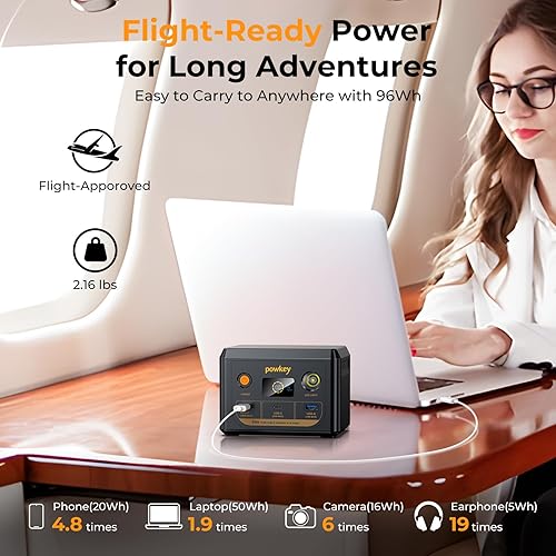Miniatura 4 de powkey Estación de energía para portátil 30000mAh 100W Cargador portátil PD 3.0 Carga rápida 96Wh LiFePO4 Banco de energía con cable USB-C, batería