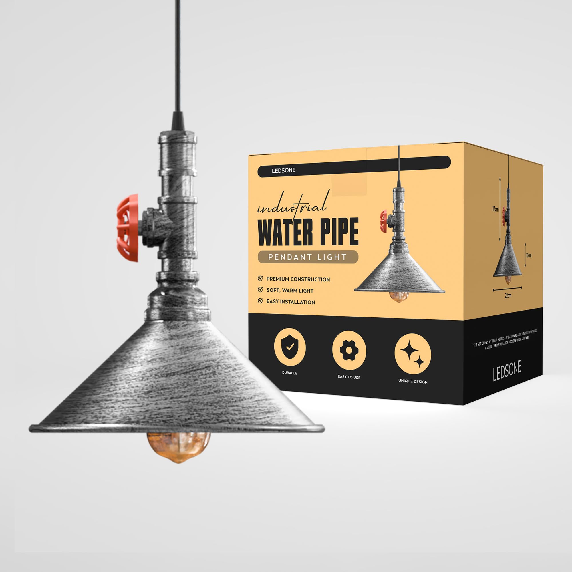 LEDSone Water Pipe Brushed Metal Hanging Ceiling Pendant Light Fixture E27 Base 60W max Antique Industrial Steampunk Pendant Lamp for Kitchen, Dining Room