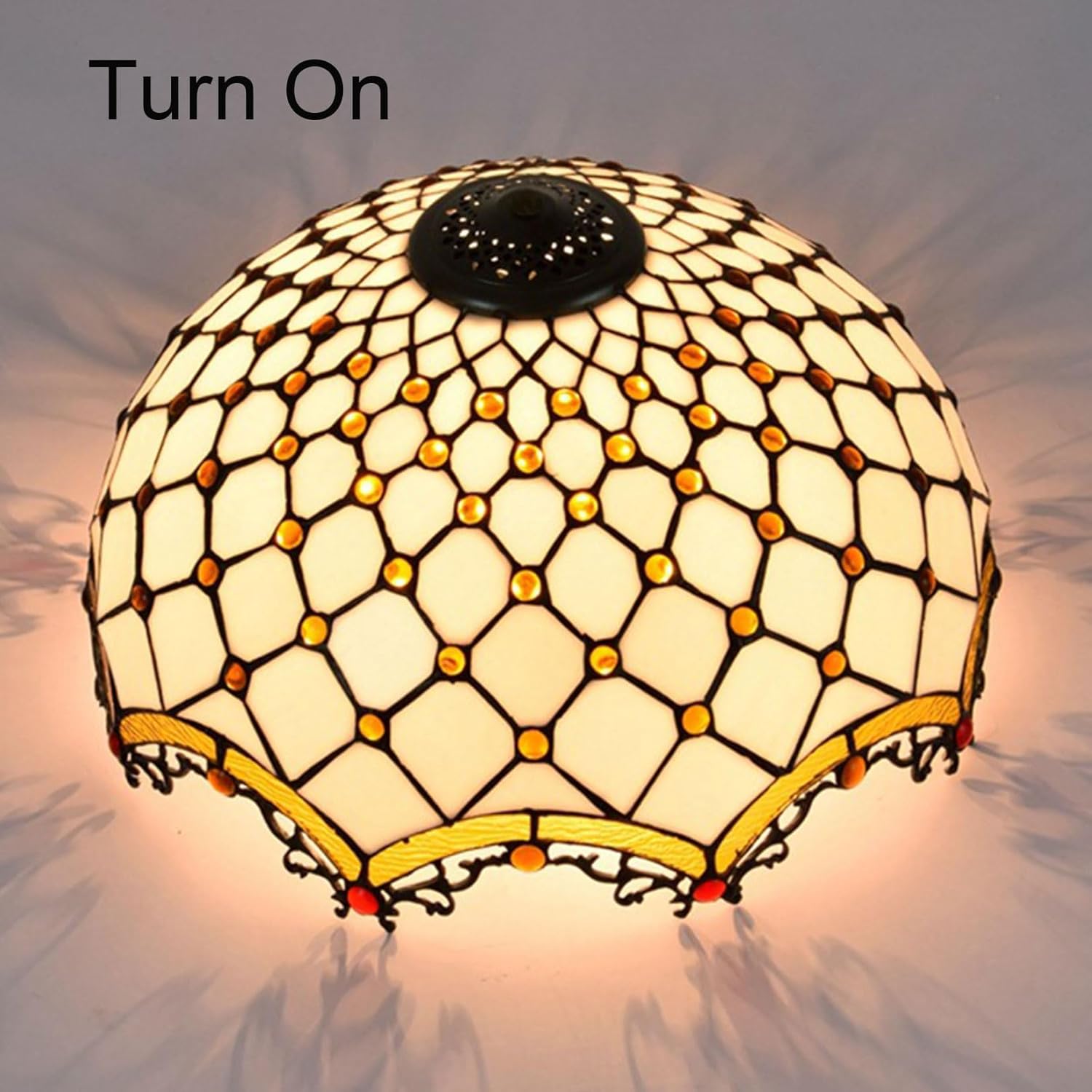 Tiffany Lamp Shade 16" Wide Accessories Replacement Only White Stained Glass Lampshades Vintage Yellow Crystal Glass Beads Light Cover for Table Lamp Floor Lamp Pendant Light Ceiling Fixture