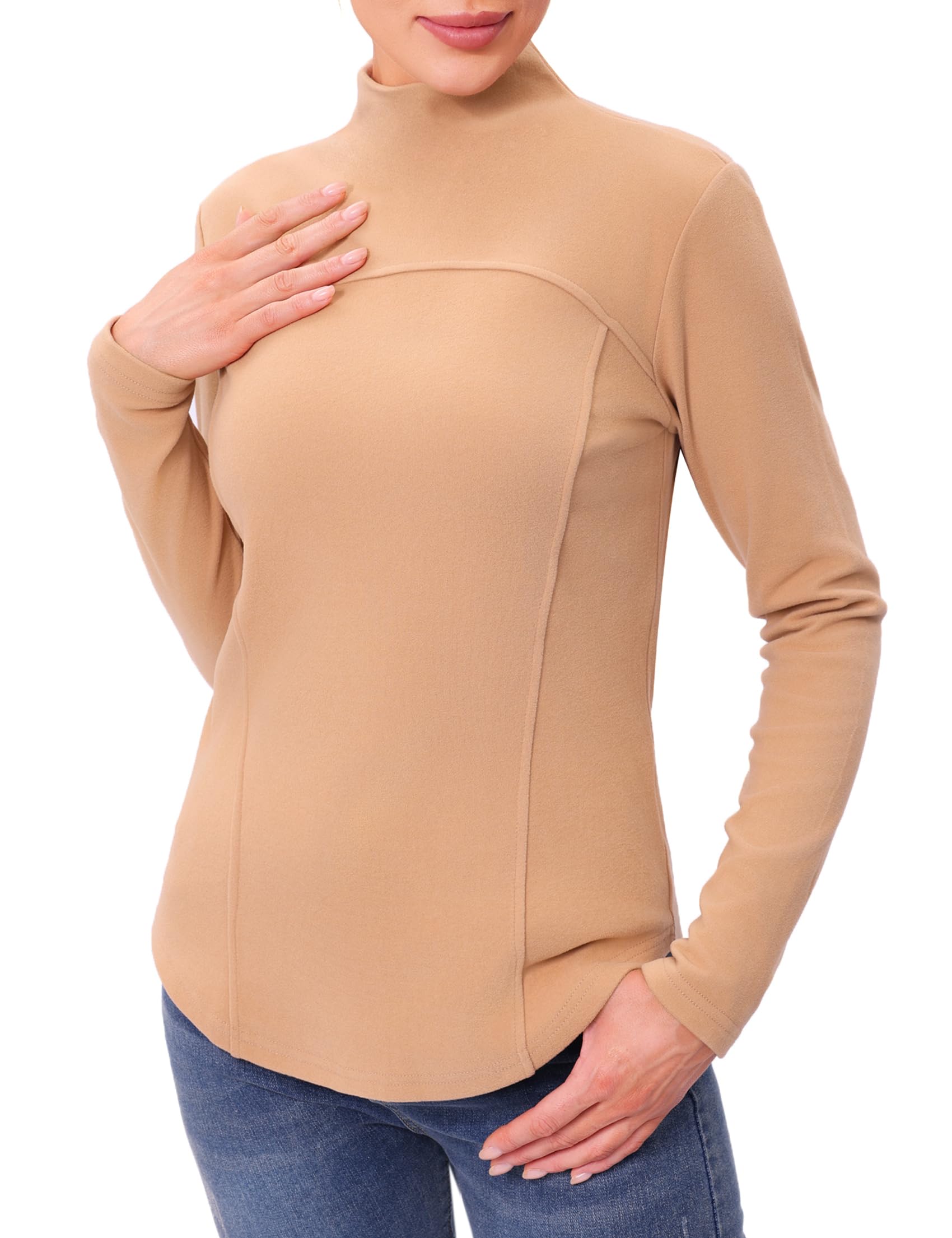 Camiseta Termica Mujer de Manga Larga con Cuello Alto Ropa Térmica Mujer Otoño Invierno Básica Sólido Térmica Top S-3XL