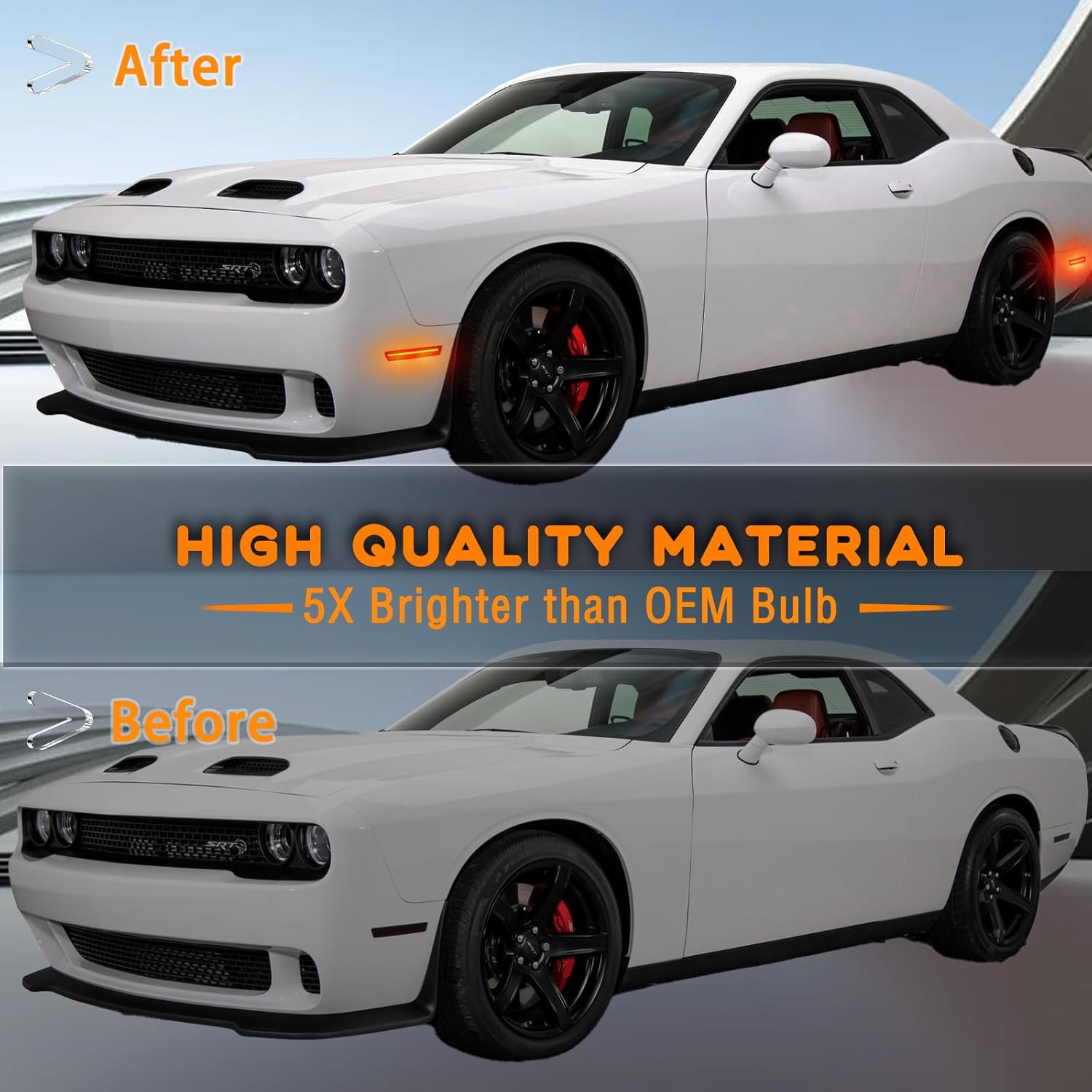 Amber&Red LED Front & Rear Fender Side Marker Lights Kit for for Dodge Challenger 2015-2023 Bed Fender Side Markers,Smoked Lens Side Bumper Marker Lamps,4pcs (Red Amber)