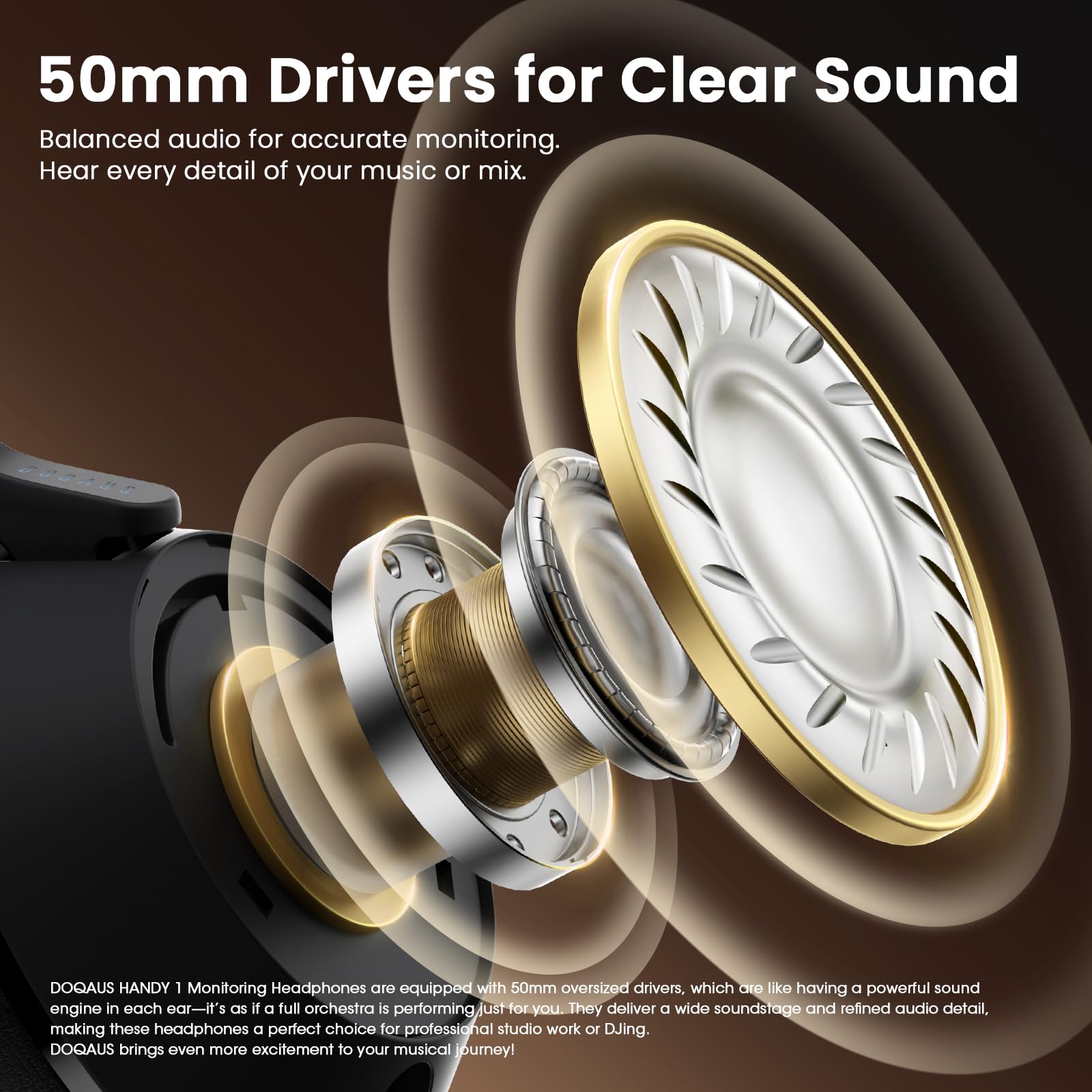 DOQAUS Auriculares HD1 DJ con cable sobre la oreja, controladores de neodimio de 50 mm, auriculares con monitor de estudio con conectores dobles de 6,35 mm y 3,5 mm, diadema ajustable y kit de audio