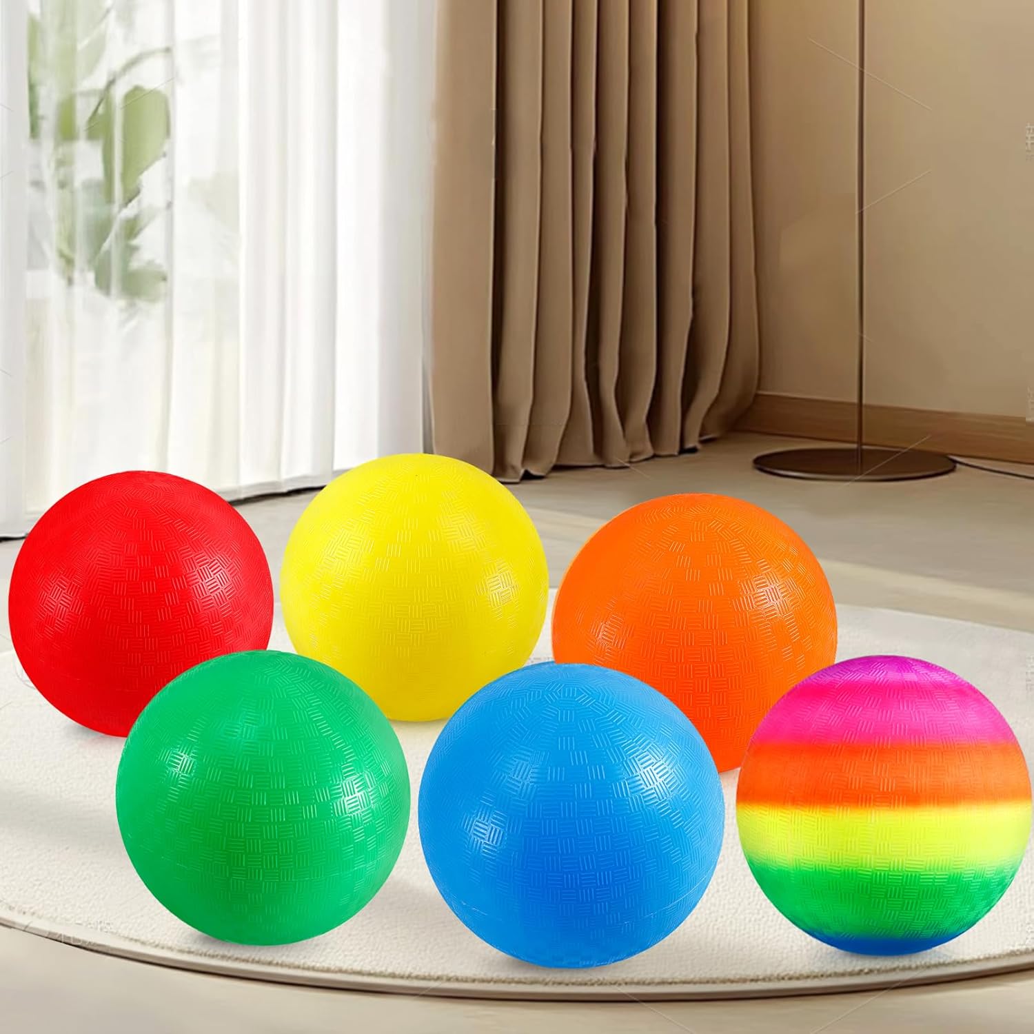 6 Pack Playground Balls, 8.5 inch Dodgeballs for Adults, Dodge Kick Ball with Hand Pump, Kickball Handball Dodgeball for Indoor Outdoor Yard Games(Orange, Red, Yellow, Blue, Rainbow, Green)
