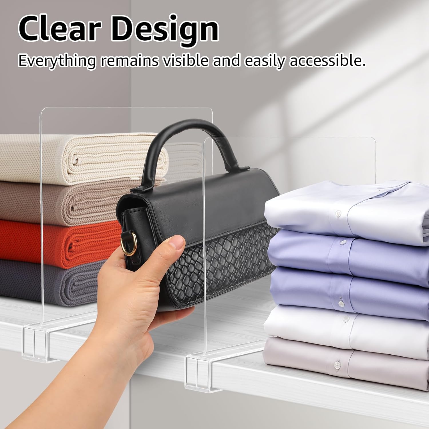 Shelf Dividers for Closet Organization Closet Dividers for Shelves, 6PCS Clear Shelf Dividers for Clothes Purse Bag Separators Acrylic Bookshelf for Organization