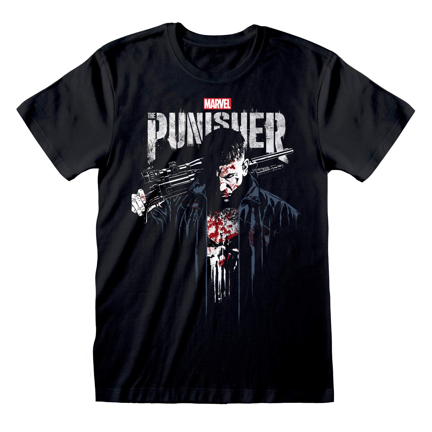 PopgearMarvel Punisher TV Series Bloody Frank Castle Women's Boyfriend Fit T-Shirt | Official Merchandise | S-XXL, Loose Baggy Oversized Crew Neck Graphic Top, Birthday Gift Idea For Ladies, For Home or Gym