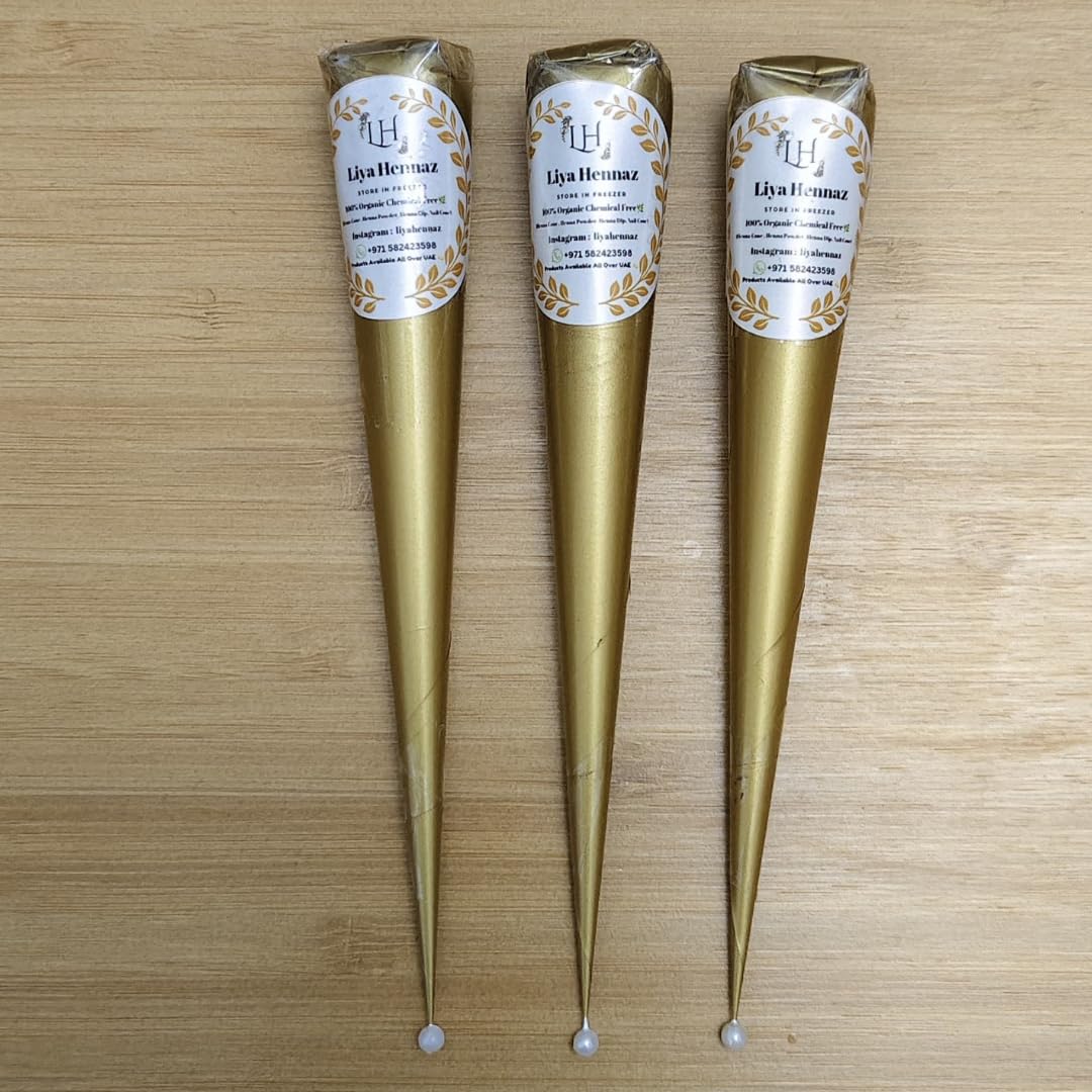 Henna Cone with Sealing Pin, Organic Mehndi Cone for Brown Henna Tattoos, 100% Natural Chemical-Free Long Lasting Stay, Pack of 3