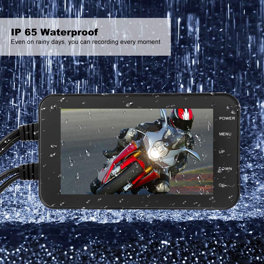Enregistreur DVR Moto,Caméra DVR Moto Moto DVR 1080P Étanche WiFi Avant 4 Pouces et Caméra Arrière Conduite Enregistreur Vidéo Dash Cam