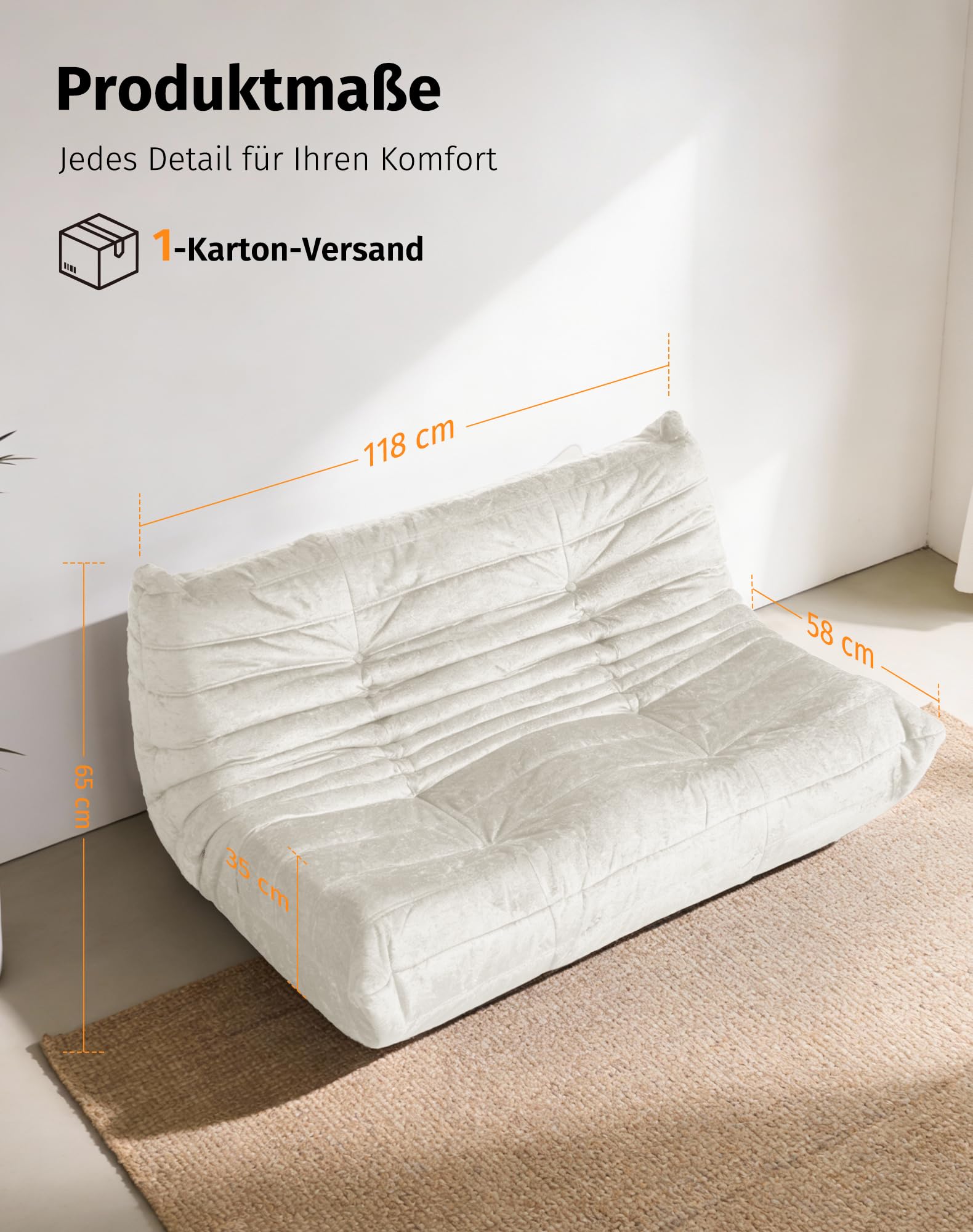 Upvilla Boneless Schaumstoff Couch – bequemes Bodensofa Mit Ergonomischem Design, Ohne Montage, Sitzsack Sofa für Wohnzimmer, Schlafzimmer, Apartment,Gaming & Büro