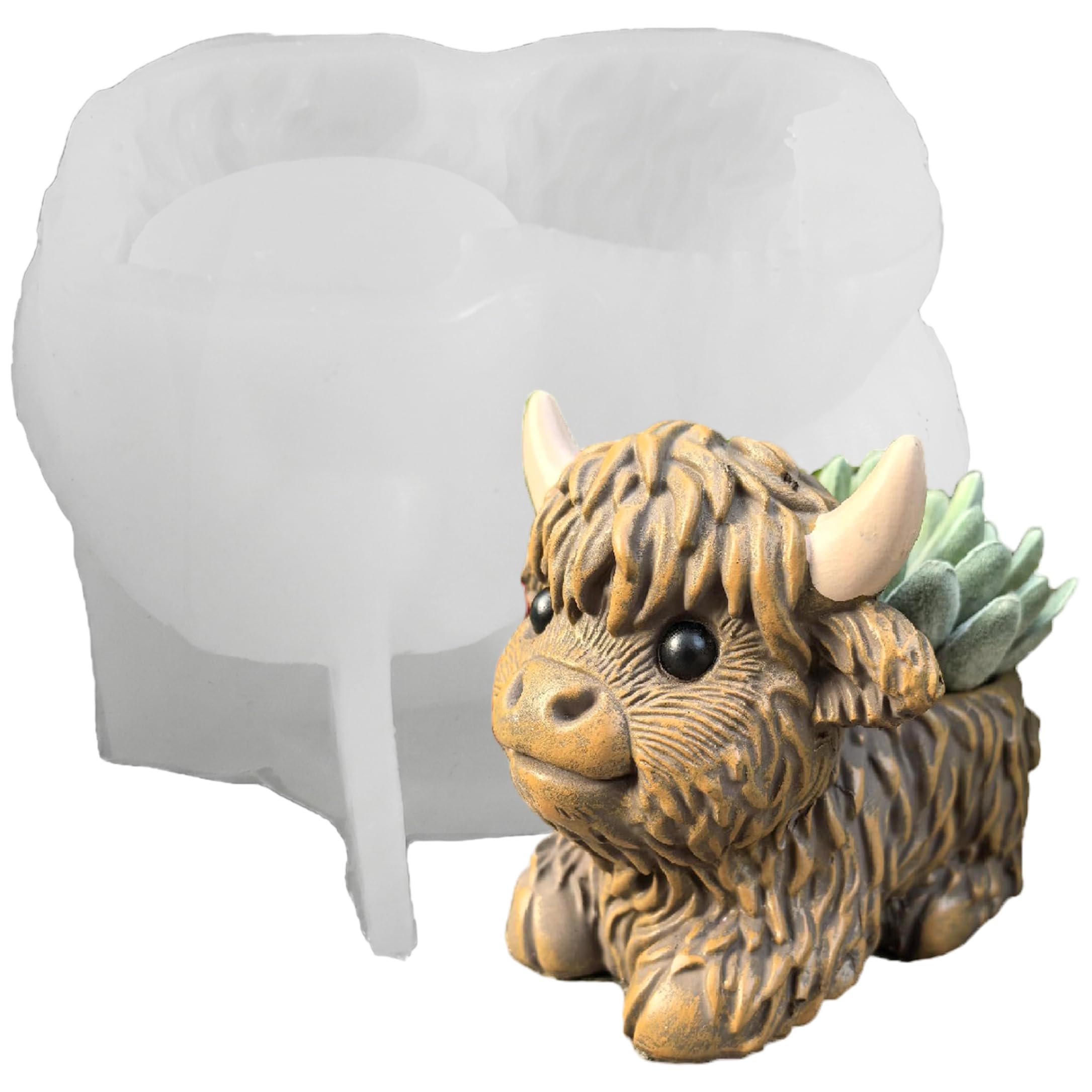 Bemonew Silicone Candle Molds Animal Silicone Molds, Highland Cow For Resin Crafts, Planter Shape Plaster For Crafts, Transparent White