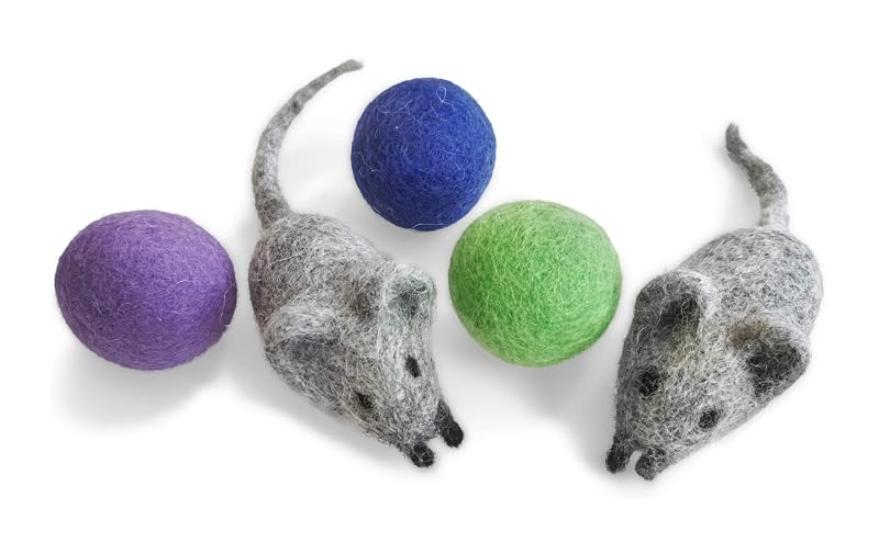 Brinquedos de Feltro de Lã para Gatos com Bolas e Ratinhos Earthtone Solutions, Conjunto com 5