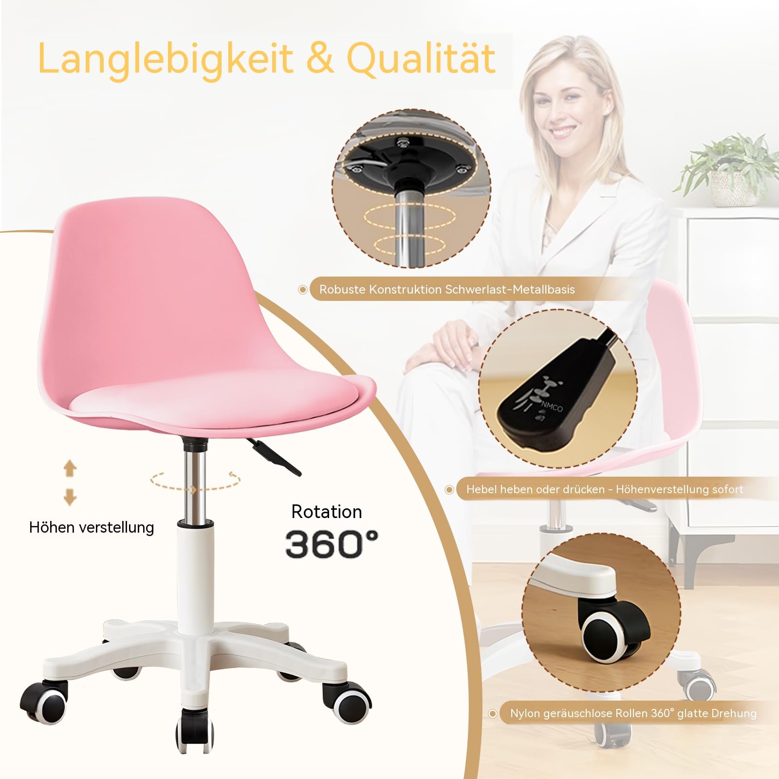 Kleiner Bürostuhl Ohne Armlehnen, Höhenverstellbar, Ideal als Jugendlernstuhl, Schreibtischstuhl mit Rückenlehne für Zuhause