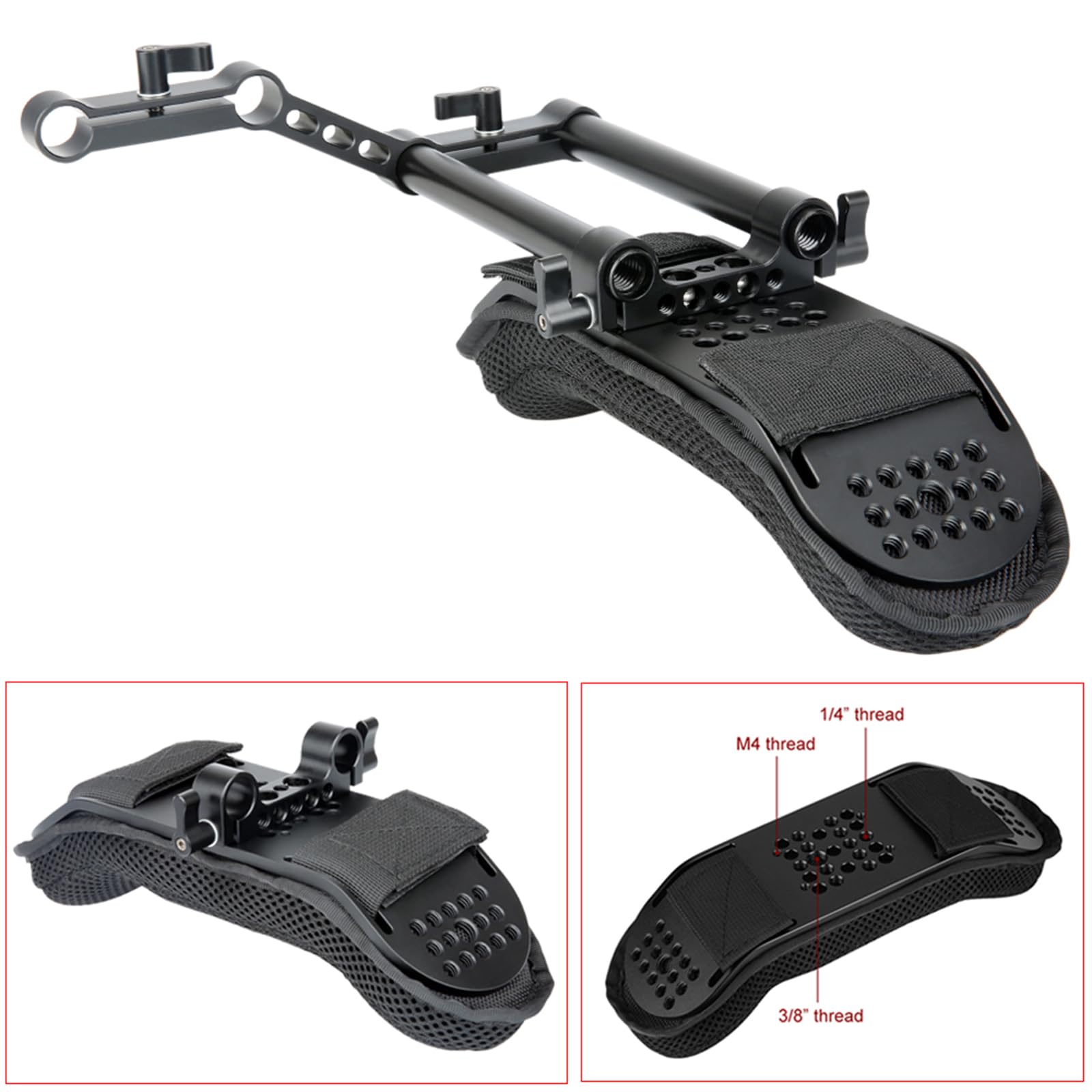 [Update Version]NICEYRIG Camera Shoulder Pad with 15mm Railblock and Aluminum Alloy Rods for DSLR Video Camcorder Shoulder Stabilizer