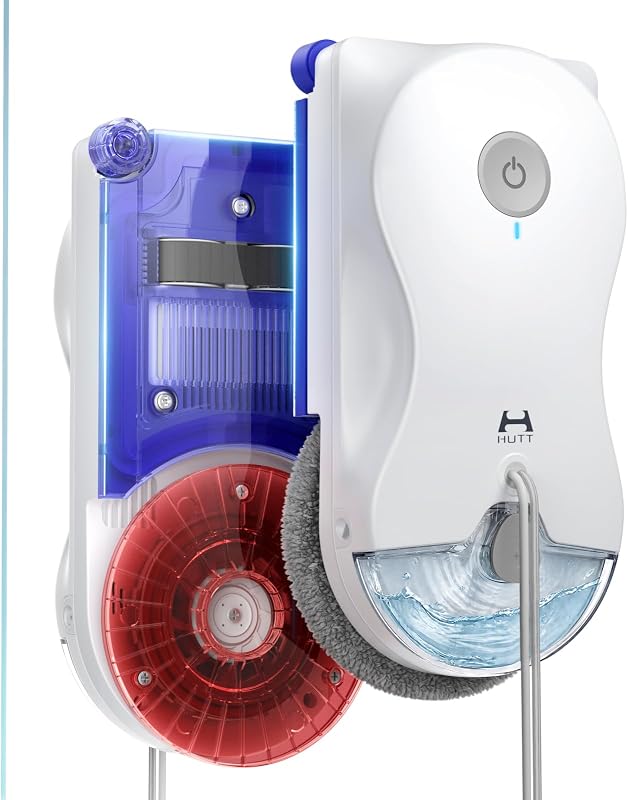 Robot de limpieza de ventanas HUTT, limpiador de ventanas con robot de succión fuerte de 6500 Pa con la primera limpieza de doble etapa cuadrada redonda del mundo, pulverización dual ultrasónica, limpieza de bordes y cobertura de esquinas