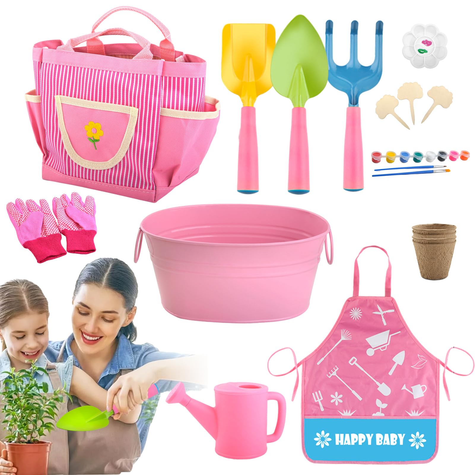 Outils Jardin pour Éducatifs STEM | Kit D'outils De Jardinage Avec Tablier Et Gants pour Extérieur Cour Pelouse Plage Anniversaire Pâques Garçons