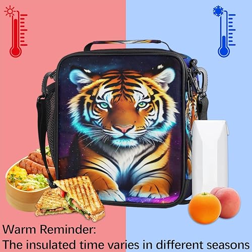 Miniatura 5 de Lonchera aislada con diseño de tigre colorido de galaxia para niñas, niños y adolescentes, lonchera reutilizable con correa para el hombro, bolsa