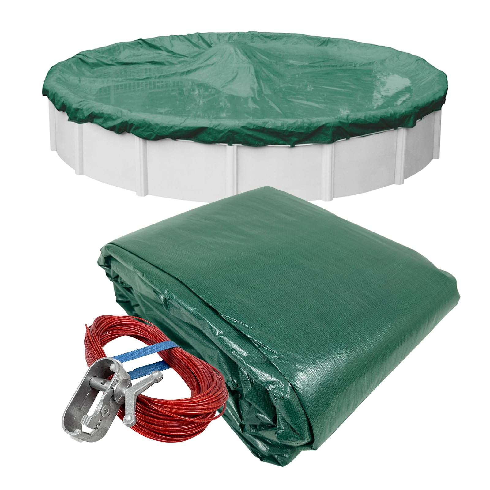Pool Mate 18 ft Extra-Strength Green Winter Pool Cover for Above Ground Pools, 4 ft Overlap (22 ft Cover Size), Solid 12 x 12 Scrim, 3.7 oz/yd2, 15-Year Warranty, Style: 3718-4-PMA-image-11