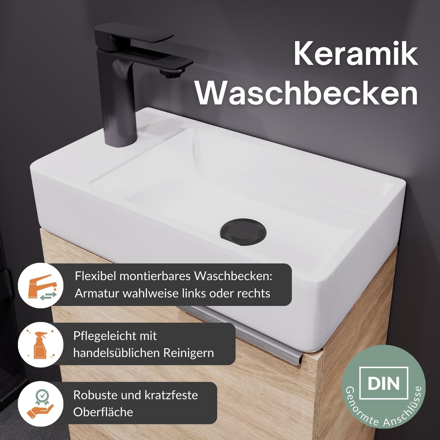 Planetmöbel Waschtischunterschrank mit Spiegelschrank Badmöbel Set 40cm für Badezimmer Gäste WC Sonoma Eiche