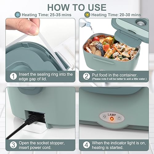 Miniatura 6 de Fiambrera eléctrica de 80 W, 3 en 1, lonchera calentada ultrarrápida para adultos, 12 V24 V110 V, calentador de alimentos portátil para