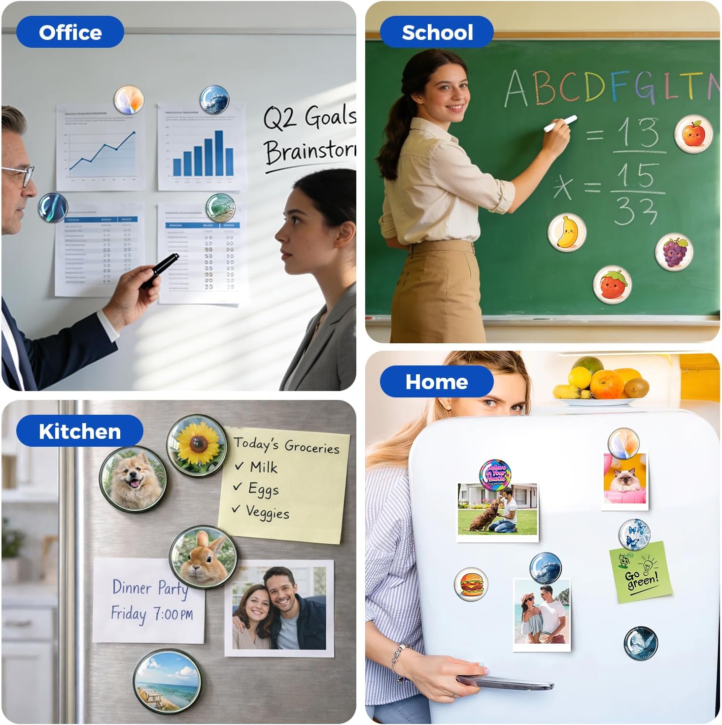 Party Zealot 2 Inch Glass Magnet Kit – 144 Pcs Fridge Magnet Making Kit with Glass Cabochons & Clear Adhesive Dots, DIY Custom Magnets for Photos, Notes, Whiteboards, Lockers & Home Organization