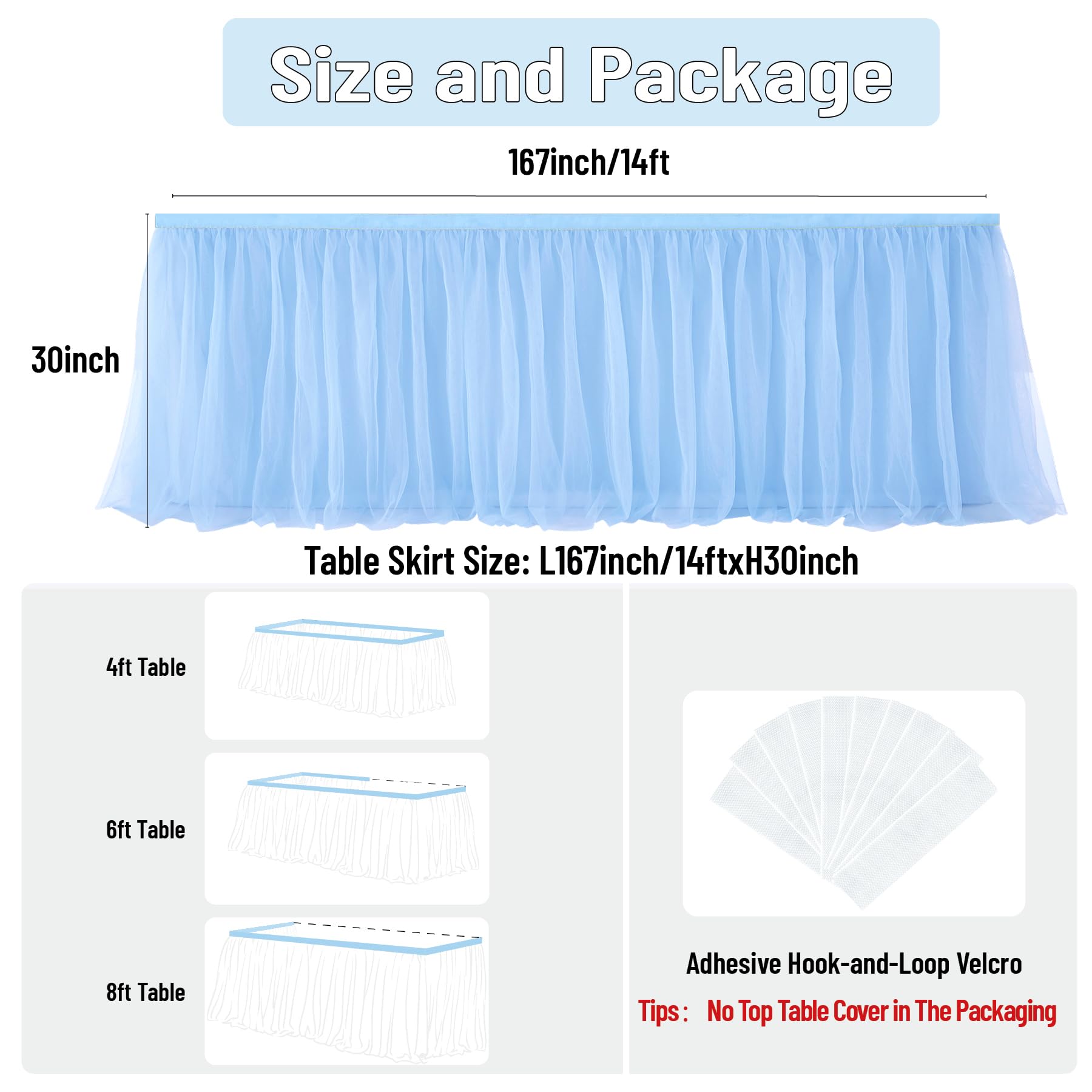 2-Pack Blue Tulle Table Skirts - 6ft Each For Rectangle Or Round Tables - View #3