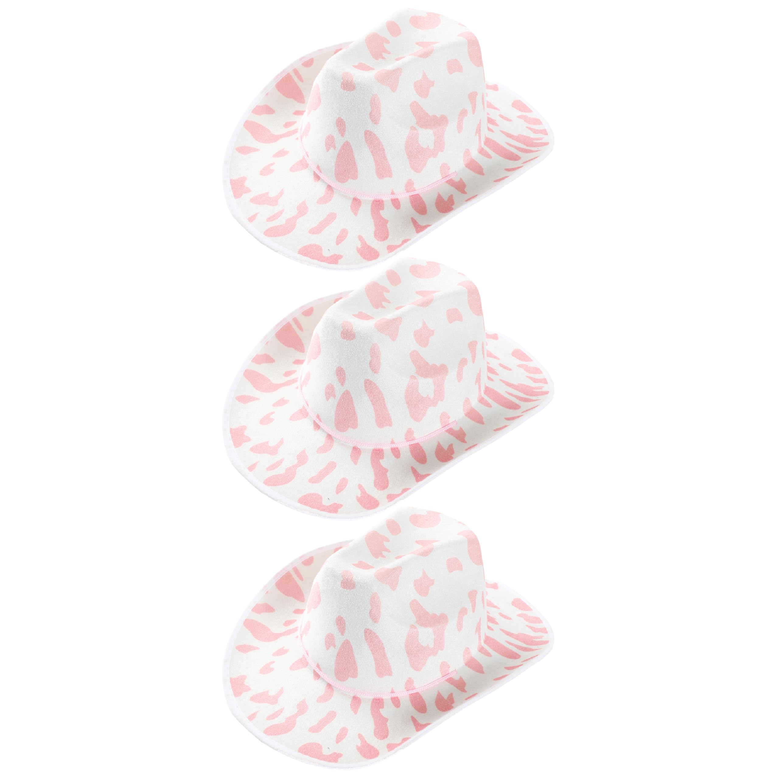 Adults Cow Print Cowboy Hat - Pack of 2 - White Felt Cowboy Hat with Pink Cow Pattern - Adults Western Cowboy Y2K Fancy Dress Costume Accessory