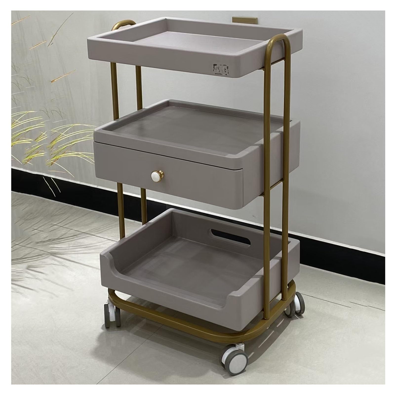 Arrello Rotante A 3 Livelli Carrello Multifunzionale con Cassetti Carrello di Smistamento Carrello A Ruote Universale con Pulegge Silenziose Corrimano Singolo Sagomato(Black)