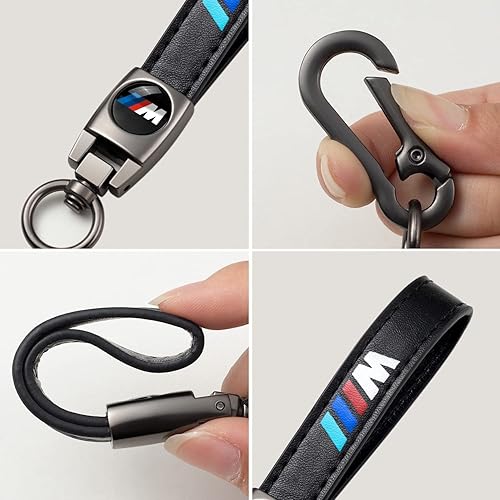 Miniatura 4 de Llavero de cuero genuino para automóvil compatible con BMW M, accesorios para llavero, regalo familiar para hombre y mujer, color negro