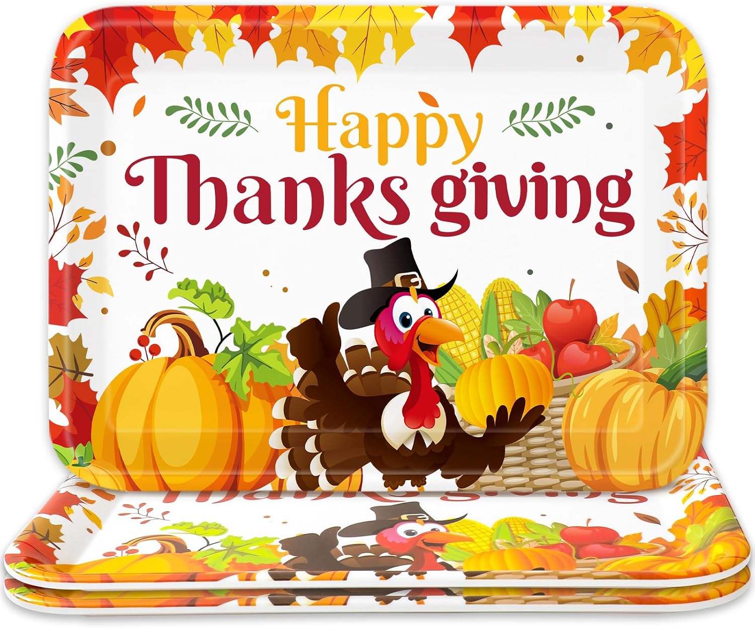 Thanksgiving Pumpkin Platter - 9x14 Inch Reusable Melamine Serving Tray For Holiday Meals