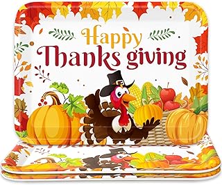 Whaline 3 Pcs Thanksgiving Day Serving Trays Turkey Pumpkin Maple Leaves Reusable Melamine Trays Platters for Fall Autumn Harvest Holiday Party Food Snack Dessert Decorations, 10 x 13 Inch