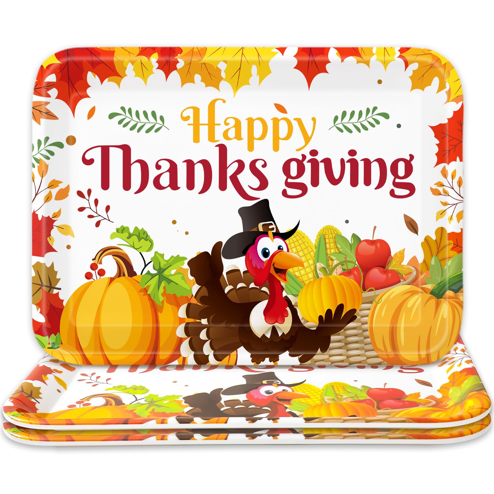 Plateaux de service d'automne en mélamine Whaline | Lot de 3 pour repas de fête