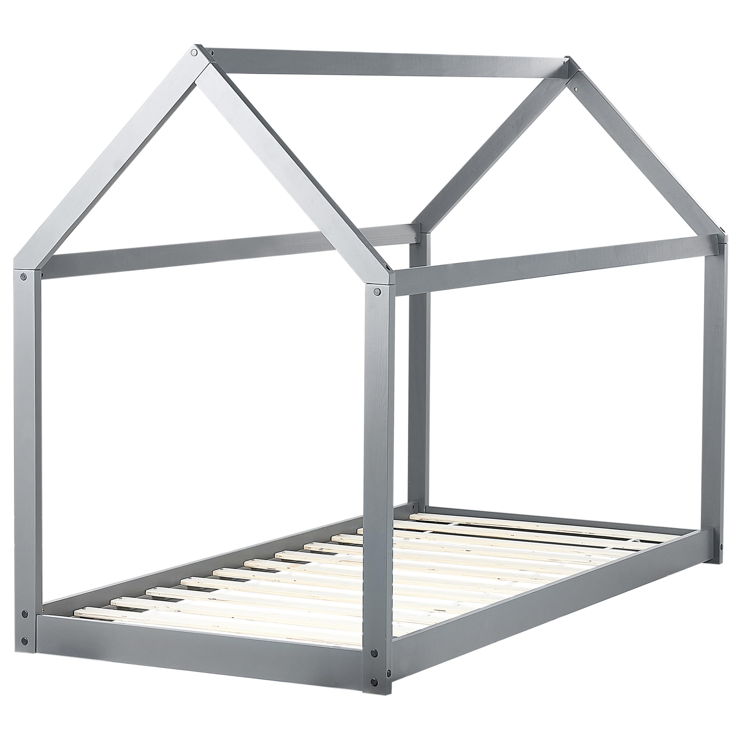 Hausbett für Kinder aus Holz 90 x 200 cm grau Kinderzimmer Kinderbett Tosse
