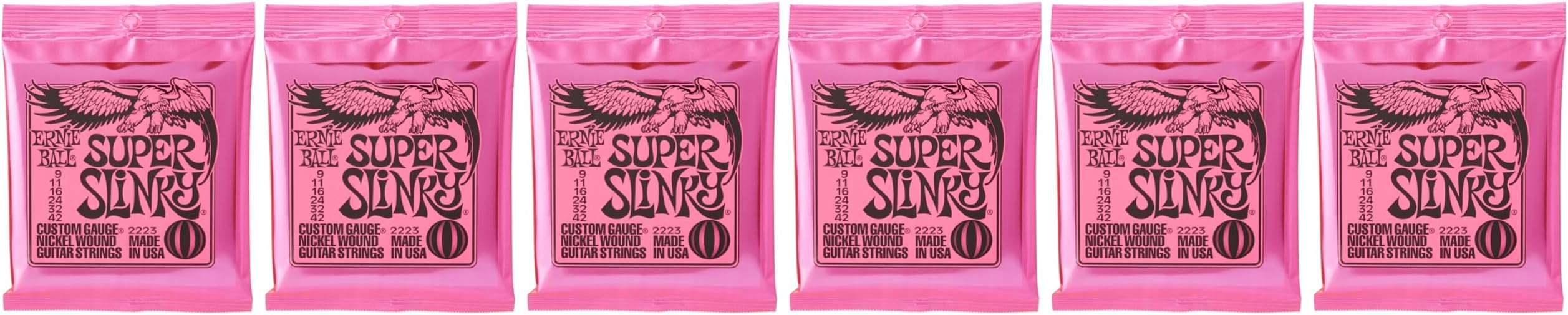 Ernie Ball Super Slinky Nickel Wound Electric Guitar Strings 6pack, 9