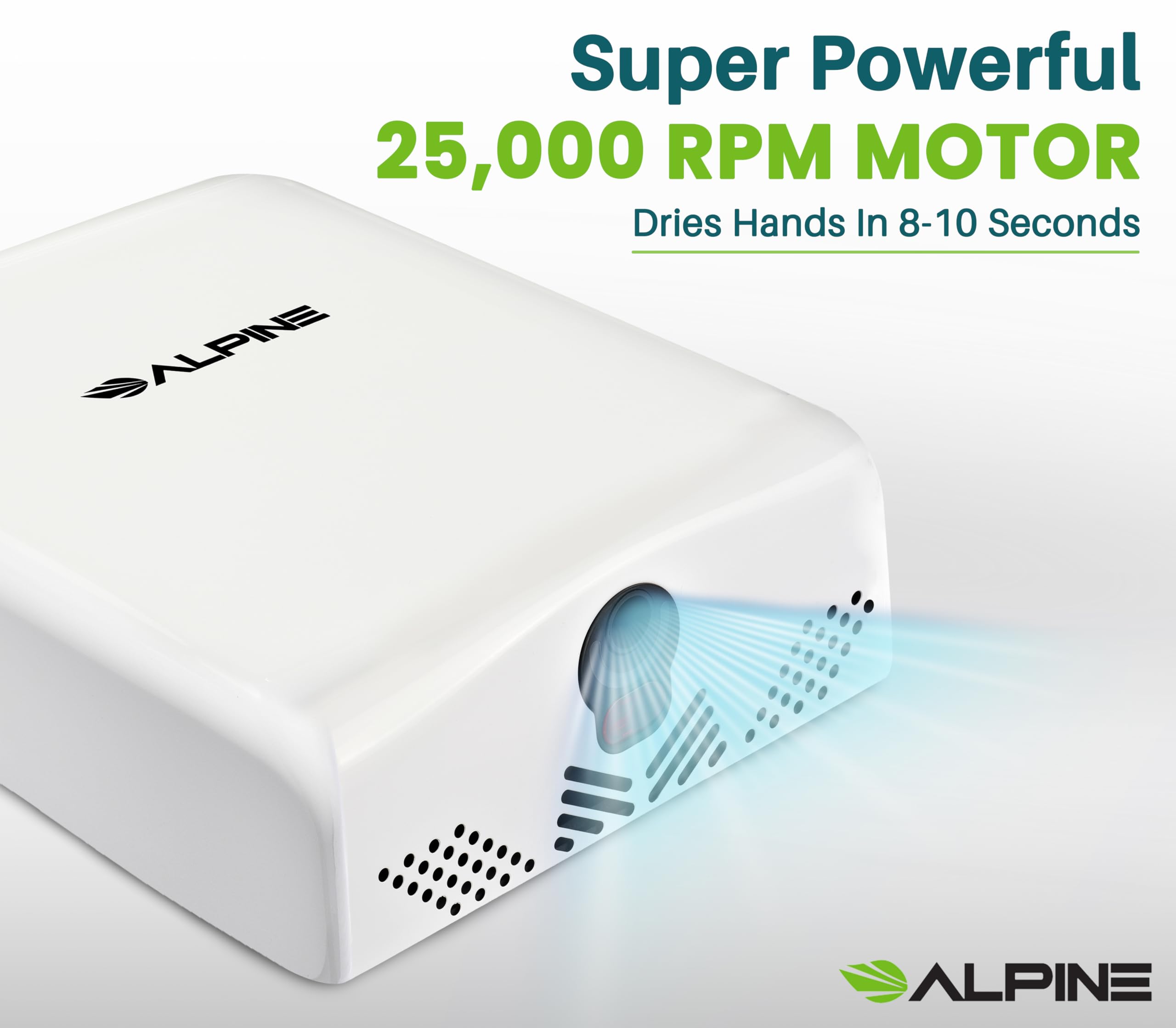 Alpine Commercial Hand Dryer with HEPA Filter, 8 Seconds Extreme Speed Electric Hand Dryer for Home Bathroom/Restaurant with Heat & Speed Control - ADA Compliant (120V White)