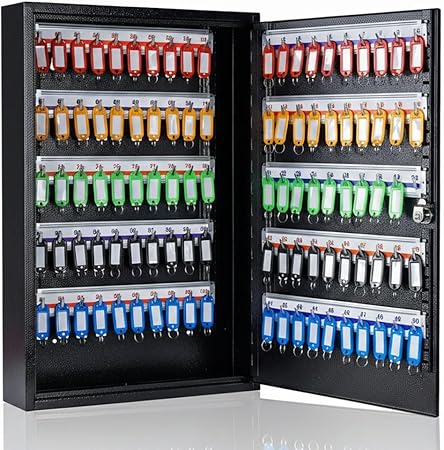 UMEKEN Metal Valet Key Cabinet - 100 Position Car Key Lock Box with Key Tags, Vehicle Organizer Safe Storage Locker, Black, 14.96" x 3.15" x 21.65"