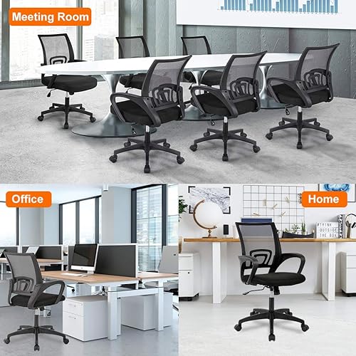 Miniatura 7 de BestOffice Silla de Oficina Ergonómica Silla Giratoria de Escritorio de Respaldo Medio Respaldo y Soporte Lumbar Transpirable Altura Negro